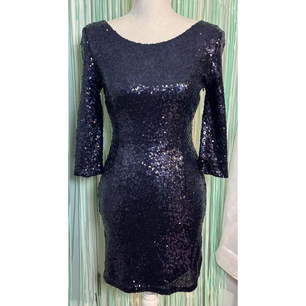 Lulus Navy Blue Long Sleeve Sequin Dress, Party, Wedding, Formal, HOCO, Small